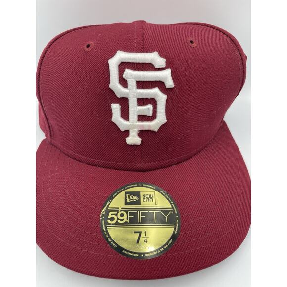 San Francisco Giants New Era 59Fifty Fitted 7 1/4 Hat Cap Men MLB Maroon White - Picture 2 of 9